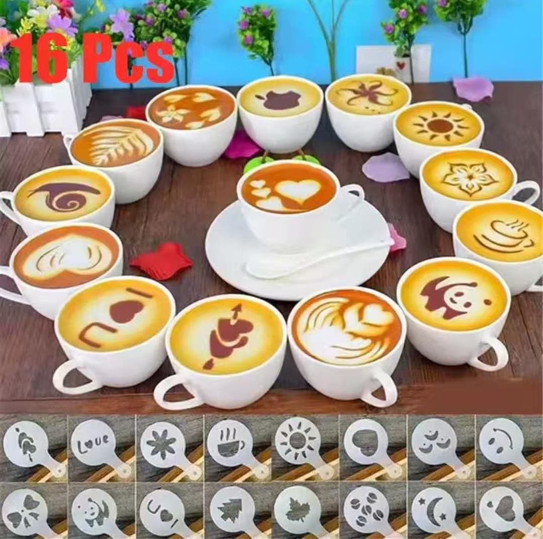 16pcs Cappuccino Coffee Barista Stencils Template